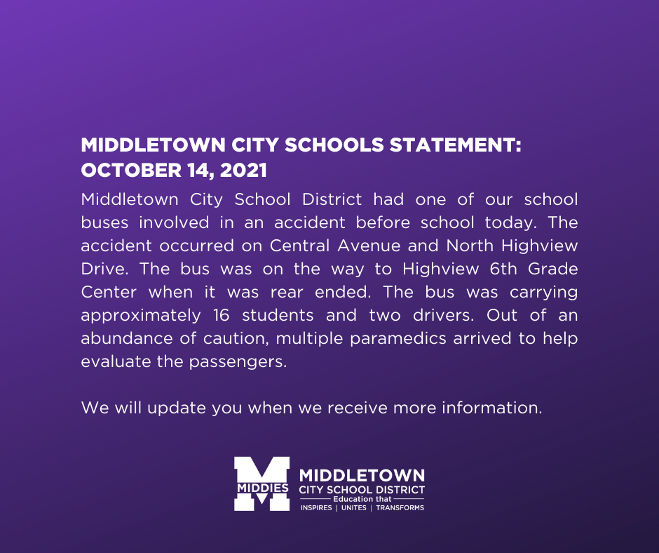 Middletown Statement of bus accident